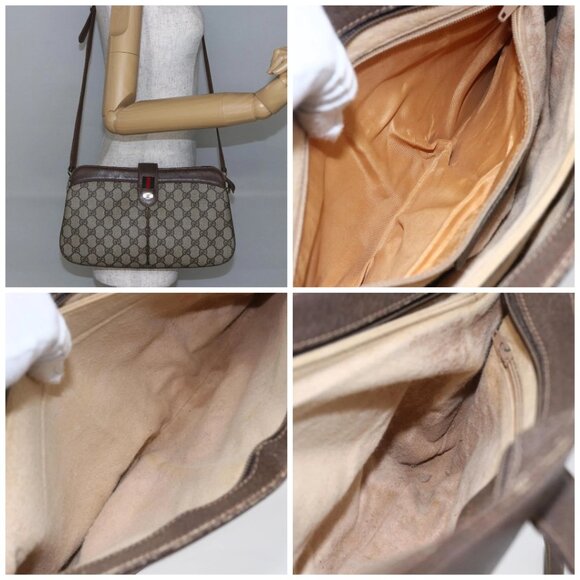 GUCCI GG Canvas Web Sherry Line Shoulder Bag PVC Leather Beige Green - Picture 16 of 16